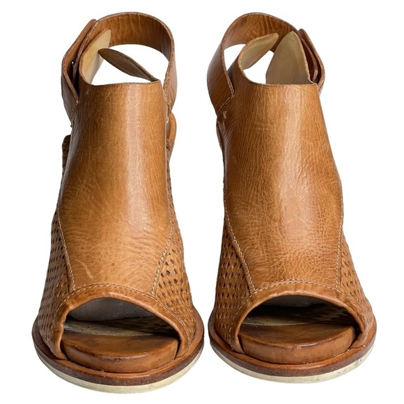 Rag & Bone Pala Wedge Sandals Womens 9 Leather Peep Toe Stacked Wood Heel Brown - Picture 5 of 11